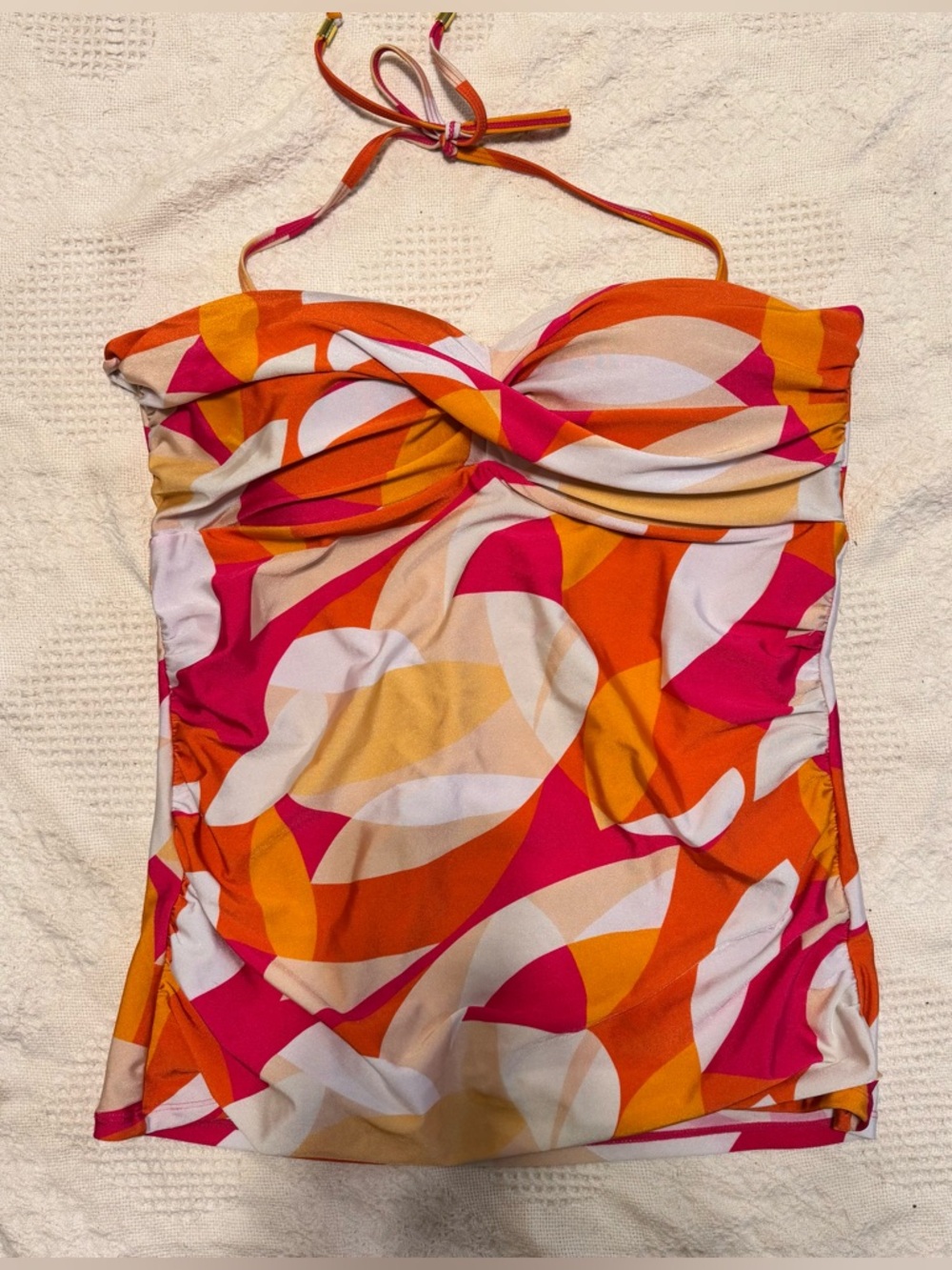 HEAT Swimwear Geometric Retro Tankini Top XL NWOT Pink Orange Halter Mod